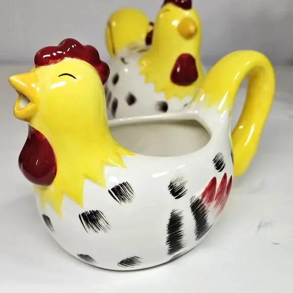 Vtg Country Roosters Creamer & Sugar Bowl Set by Chestnut Creek Chickens Yellow - Picture 7 of 12
